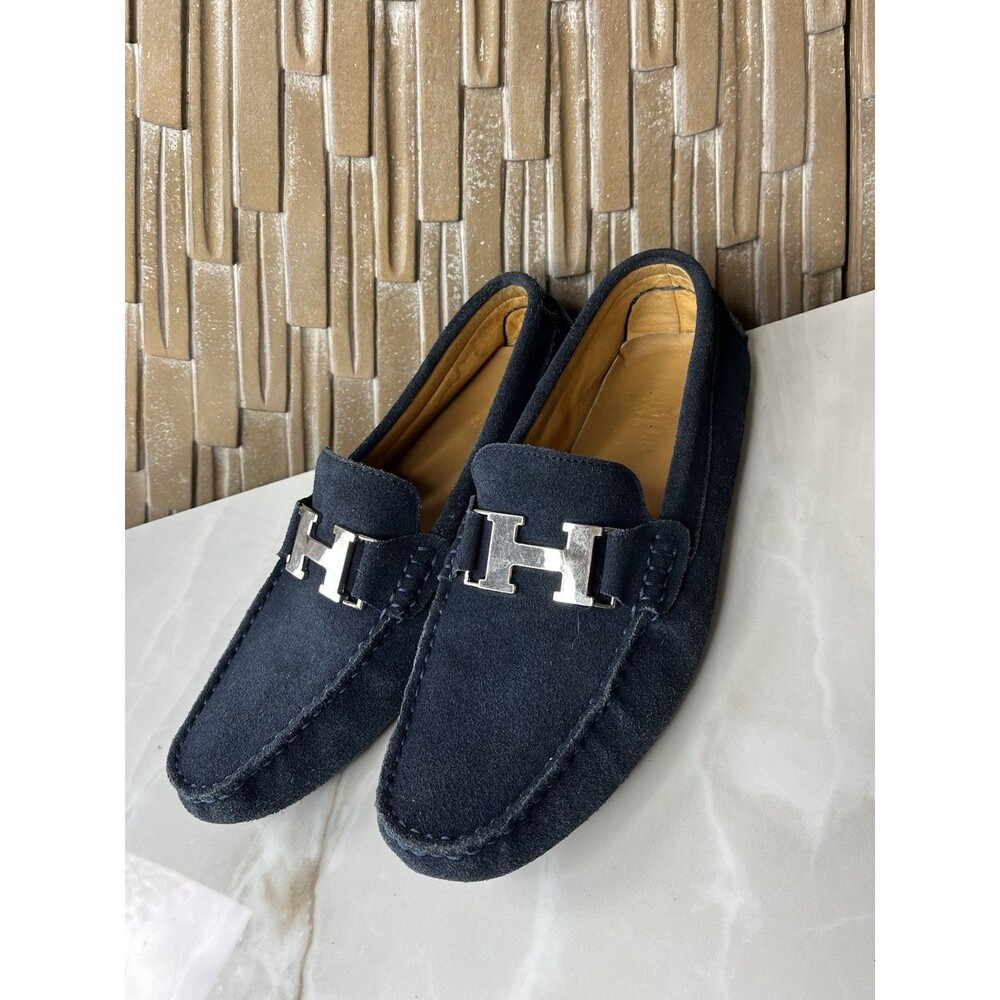 Hermes Men Suede Leather Slip On Shoes Loafers Driving Moc Sz 41 Us 8 Vtg
